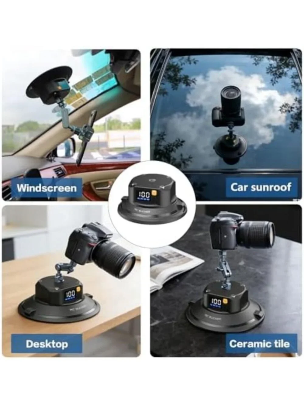 4.5” Electric Suction Cup Camera Mount - Heavy-Duty Car Mount for Stability